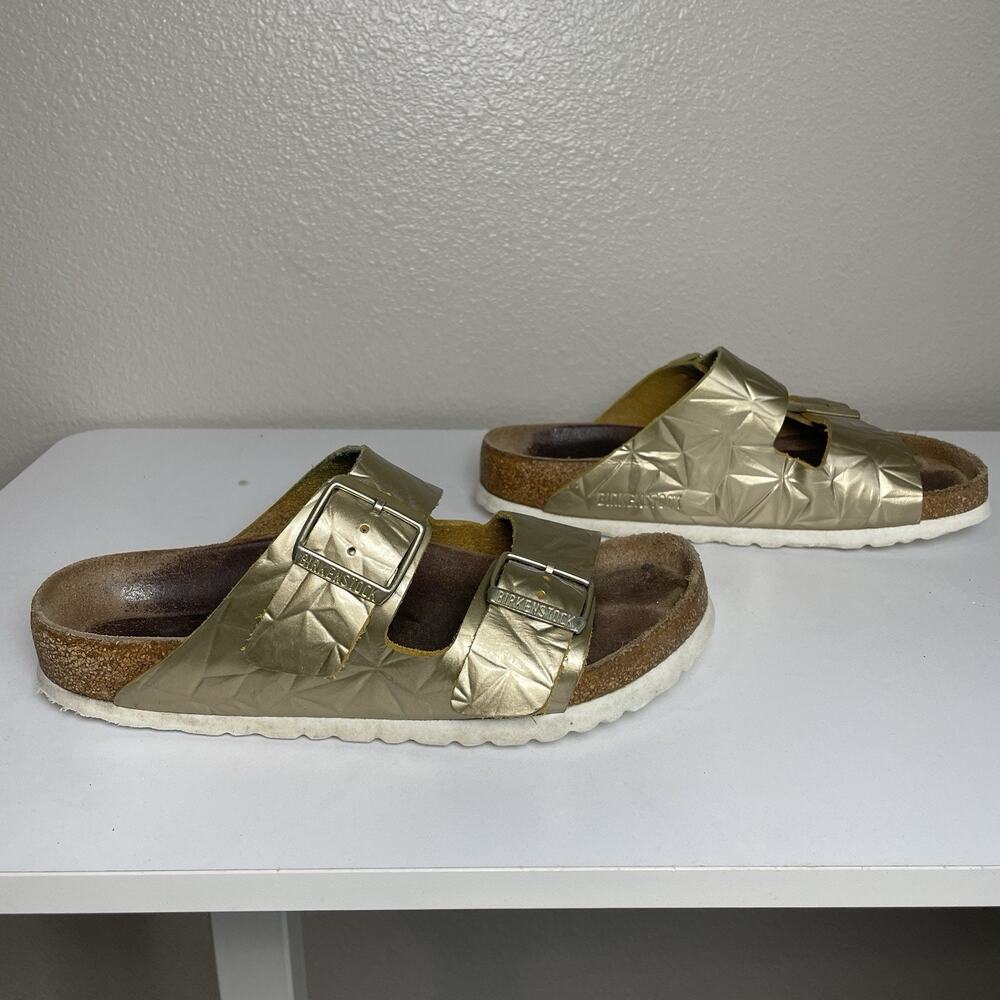 Birkenstock Leather ARIZONA Spectral Platin Metallic Gold Geometric Size 37